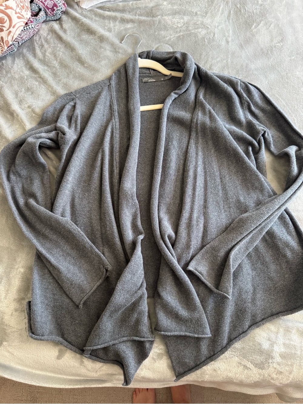 Prana Open-Front Gray Draped Cardigan